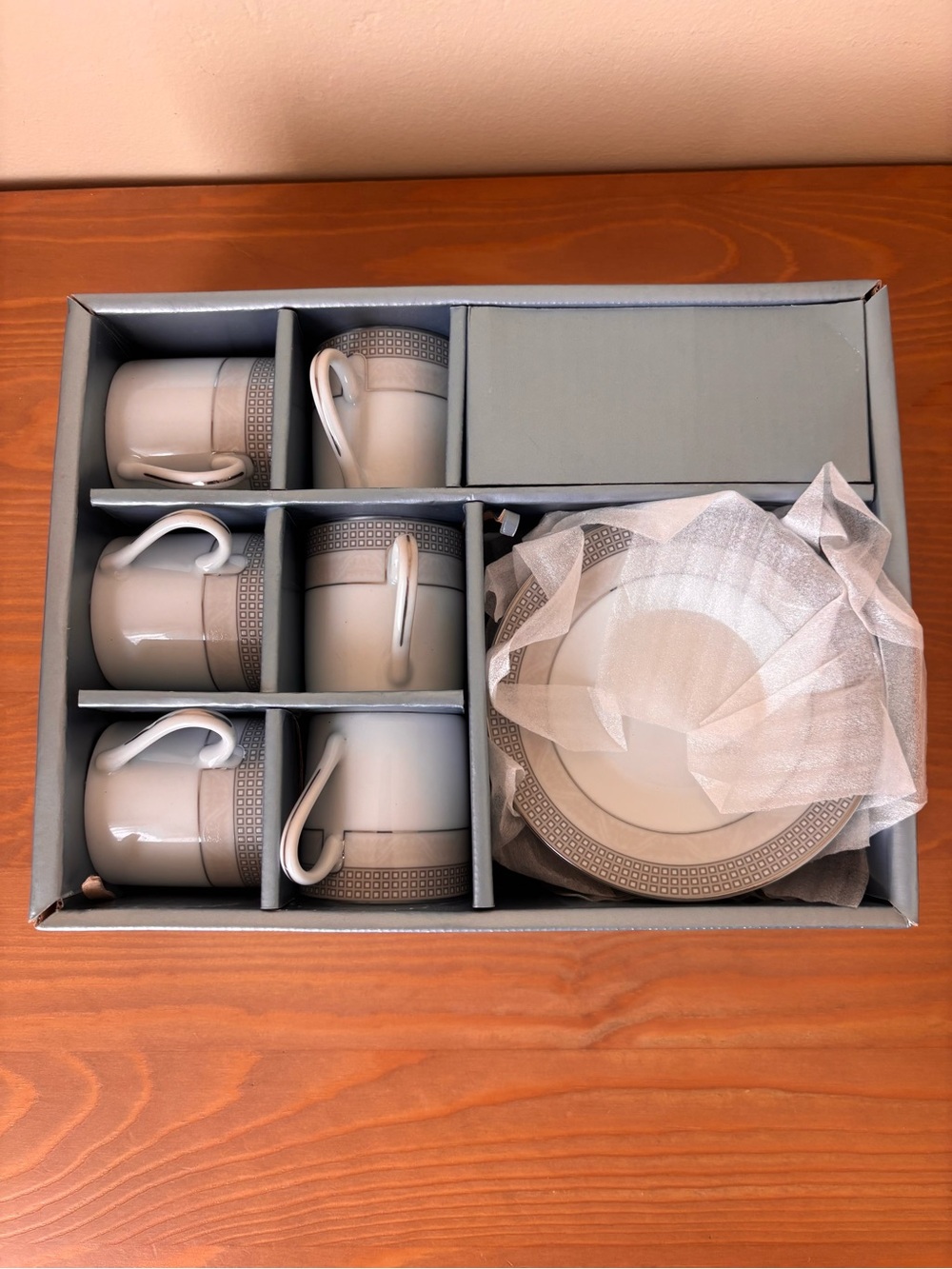 Elegancy Fine Porcelain White and silver grey Tea Cup and Saucer Set Kids